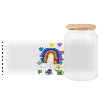 Kinder Fantasy Regenbogen Garten Blumen - Panorama Keksdose mit Holzdeckel - Weiß - Vorne