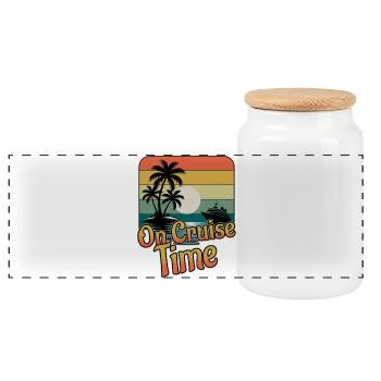 On Cruise Time Family Vacation Trip Cruising - Panoramic Cookie Jar with Wooden Lid - white - Front