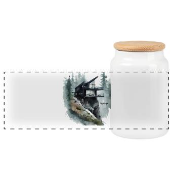 Évasion de la maison de verre sur la falaise - Boîte à biscuits avec couvercle en bois - blanc - Devant