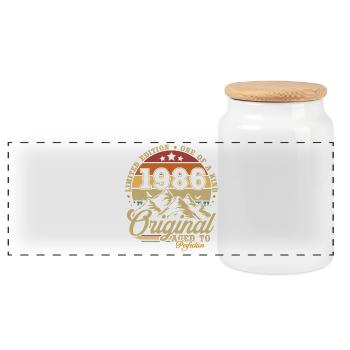 Original 1986 vintage birthday gift - Panoramic Cookie Jar with Wooden Lid - white - Front