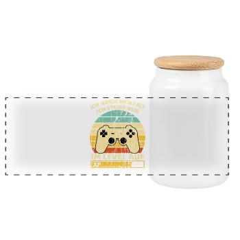 Levelaufstieg Retro Controller Geburtstag - Panorama Keksdose mit Holzdeckel - Weiß - Vorne