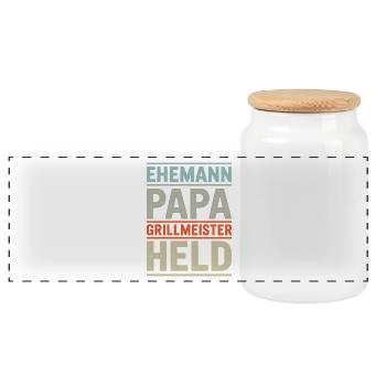 Grillmeister Papa Vatertag Geschenk BBQ Retro - Panorama Keksdose mit Holzdeckel - Weiß - Vorne