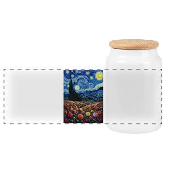 Dahlia Starry Night - Panoramic Cookie Jar with Wooden Lid - white - Front