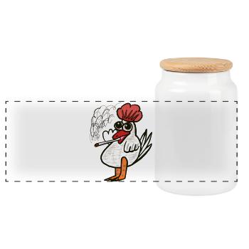 Funny funny funny chicken stoner - Panoramic Cookie Jar with Wooden Lid - white - Front