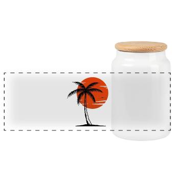 80s Retro Palm Tree Sunset - Panoramic Cookie Jar with Wooden Lid - white - Front