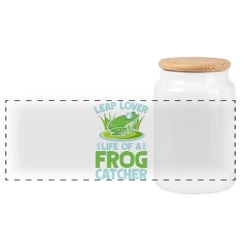 Frog Catcher Leap Lover Frog - Panoramic Cookie Jar with Wooden Lid - white - Front