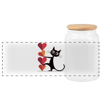 T-shirt chat avec des cœurs - Cadeau pour les amateurs de chats - Boîte à biscuits avec couvercle en bois - blanc - Devant