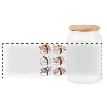 Kawaii Fuchs Sushi Nigiri Süßer Schlafkitsune - Panorama Keksdose mit Holzdeckel - Weiß - Vorne