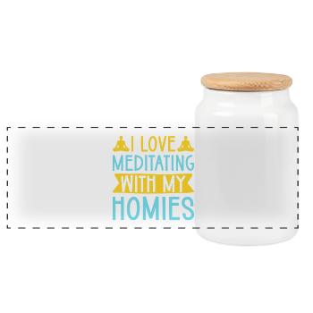 Yoga I Love Meditating With My Homies Funny Yoga - Panoramic Cookie Jar with Wooden Lid - white - Front