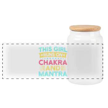 Yoga Girl Runs On Chakra & Mantra Funny Yoga - Panoramic Cookie Jar with Wooden Lid - white - Front