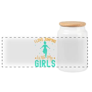Fitness Fanatics Love Jumping With My Girls - Panorama Keksdose mit Holzdeckel - Weiß - Vorne