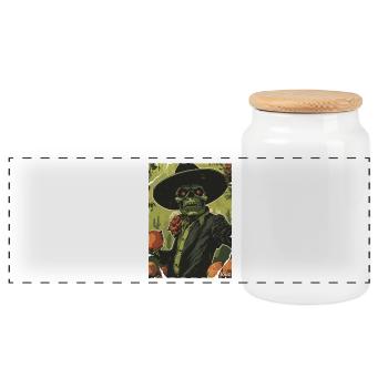 Desert Skeleton in Sombrero - Panoramic Cookie Jar with Wooden Lid - white - Front