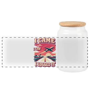 Seen logged | Plane Spotter Aviation - Panoramic Cookie Jar with Wooden Lid - white - Front