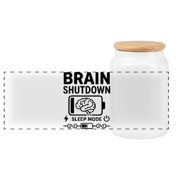 Brain Shutdown Sleep Mode Humor Battery Empty - Panoramic Cookie Jar with Wooden Lid - white - Front
