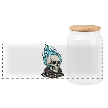 Motorrad Biker V-Twin Motor Skull Totenkopf Rocker - Panorama Keksdose mit Holzdeckel - Weiß - Vorne