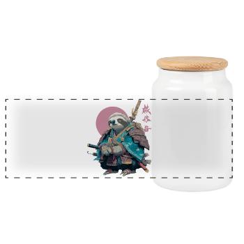 Samouraï paresseux en armure bleue - Boîte à biscuits avec couvercle en bois - blanc - Devant