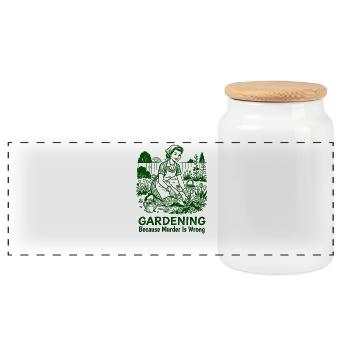 Gardening because murder is wrong – gardening for women - Panoramic Cookie Jar with Wooden Lid - white - Front