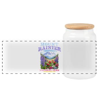 Mount Rainier National Park Flower Garden - Panoramic Cookie Jar with Wooden Lid - white - Front