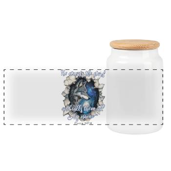 Wolf Christian Quote - Panoramic Cookie Jar with Wooden Lid - white - Front