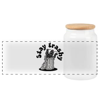 Stay Trashy Cute Skunk in Trash Can - Panoramic Cookie Jar with Wooden Lid - white - Front