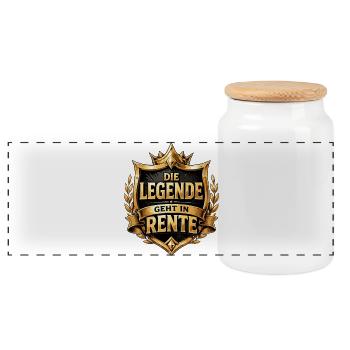 Die Legende geht in Rente - Panorama Keksdose mit Holzdeckel - Weiß - Vorne
