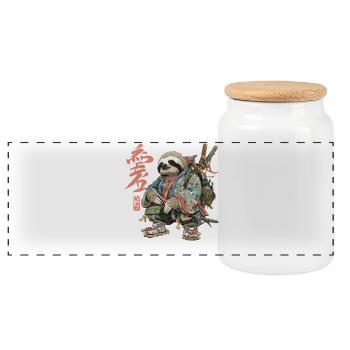 Sloth Samurai in Ukiyoe Armor - Panoramic Cookie Jar with Wooden Lid - white - Front