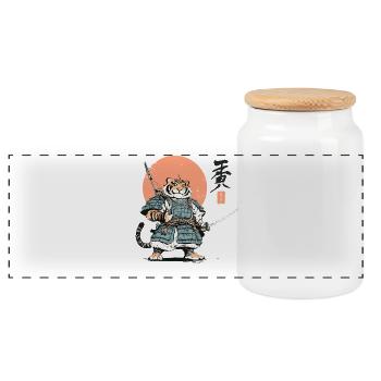 Tiger Samurai Armor Katana - Panoramic Cookie Jar with Wooden Lid - white - Front