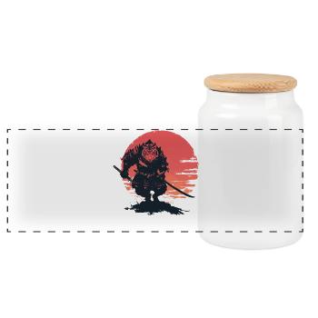 Tiger Samurai au Coucher du Soleil - Boîte à biscuits avec couvercle en bois - blanc - Devant