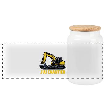J'peux Pas J'ai Chantier Humour Excavatrice BTP - Boîte à biscuits avec couvercle en bois - blanc - Devant