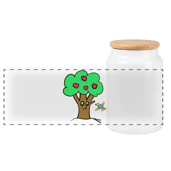 Apfelbaum Baum Natur  Vogel - Panorama Keksdose mit Holzdeckel - Weiß - Vorne
