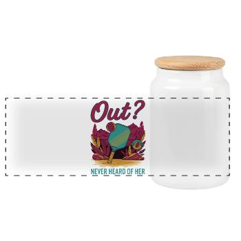 Pickleball Funny Player Pickle Ball Out Never - Panoramic Cookie Jar with Wooden Lid - white - Front