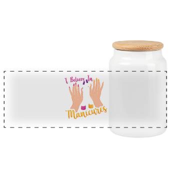 Nageldesigner Nageldesignerin Kosmetik Nagelstudio - Panorama Keksdose mit Holzdeckel - Weiß - Vorne