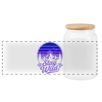Stay Wild Retro Berge Vintage Sonnenuntergang - Panorama Keksdose mit Holzdeckel - Weiß - Vorne