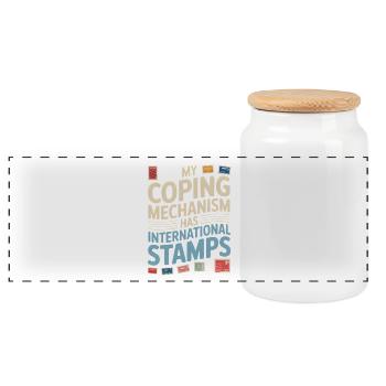 Stamps help | Postcrossing - Panoramic Cookie Jar with Wooden Lid - white - Front