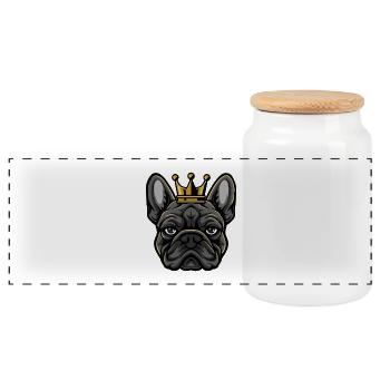 Couronne de chien bouledogue français - Boîte à biscuits avec couvercle en bois - blanc - Devant