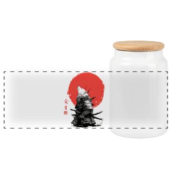 Wolf-Samurai unter Crimson Sun - Panorama Keksdose mit Holzdeckel - Weiß - Vorne