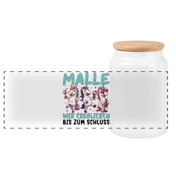Malle Wir Eskalieren Einhorn Party Urlaub - Panorama Keksdose mit Holzdeckel - Weiß - Vorne