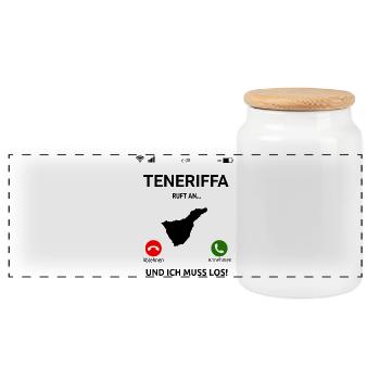 Teneriffa Ruft An Urlaub Kanaren Reise - Panorama Keksdose mit Holzdeckel - Weiß - Vorne