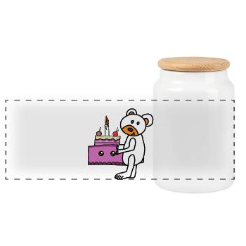 Teddy Teddybär Torte Kawaii Kinder Geburtstag - Panorama Keksdose mit Holzdeckel - Weiß - Vorne