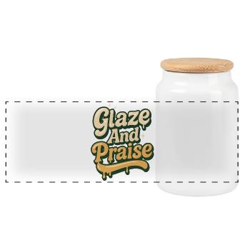 Glaze & Praise | Ceramic pottery - Panoramic Cookie Jar with Wooden Lid - white - Front