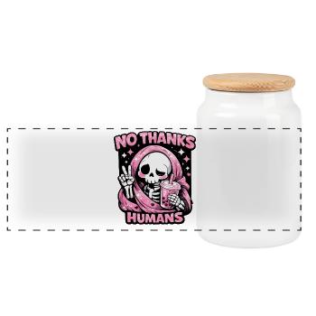 No Thanks Humans Cute Grim Reaper Bubble Tea - Panoramic Cookie Jar with Wooden Lid - white - Front