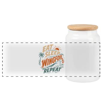 Eat Sleep Wingfoil Repeat Surfdesign - Panorama Keksdose mit Holzdeckel - Weiß - Vorne