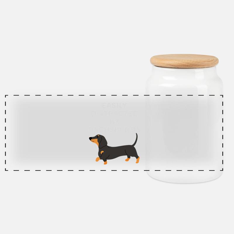 Easily Distracted by Dachshunds - Panoramic Cookie Jar with Wooden Lid - white