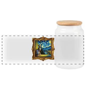 Sphynxkatze Starry Night - Panorama Keksdose mit Holzdeckel - Weiß - Vorne