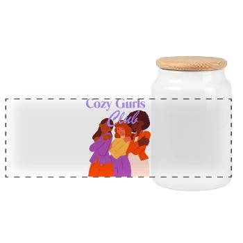 Cozy Girls Club Warm Aesthetic Girl Power - Panorama Keksdose mit Holzdeckel - Weiß - Vorne