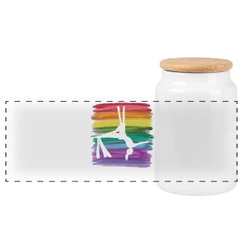 Vertical Cloth Vintage Aerial Acrobatics Aerial Silk - Panoramic Cookie Jar with Wooden Lid - white - Front