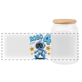 Robot Birthday Motif 4 Years Boy Gift - Panoramic Cookie Jar with Wooden Lid - white - Front