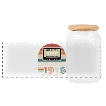 1976 Vintage Retro Geburtstagsgeschenk - Panorama Keksdose mit Holzdeckel - Weiß - Vorne