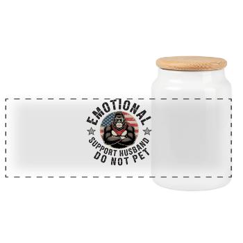 Emotional Support Husband Do Not Pet - Panoramic Cookie Jar with Wooden Lid - white - Front