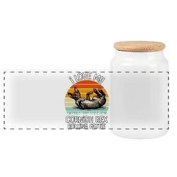 Lustige Cornish Rexkatze - Panorama Keksdose mit Holzdeckel - Weiß - Vorne